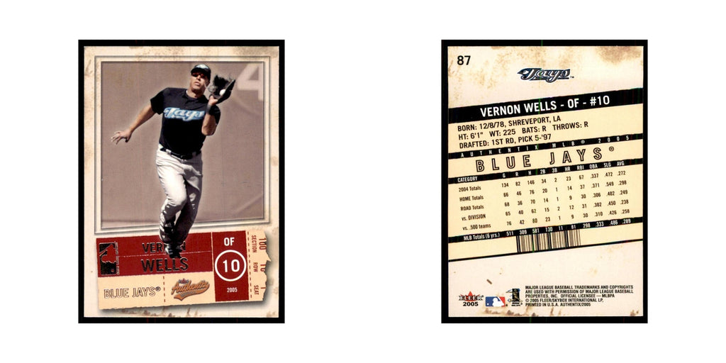 2005 Fleer Authentix Vernon Wells Blue Jays #87