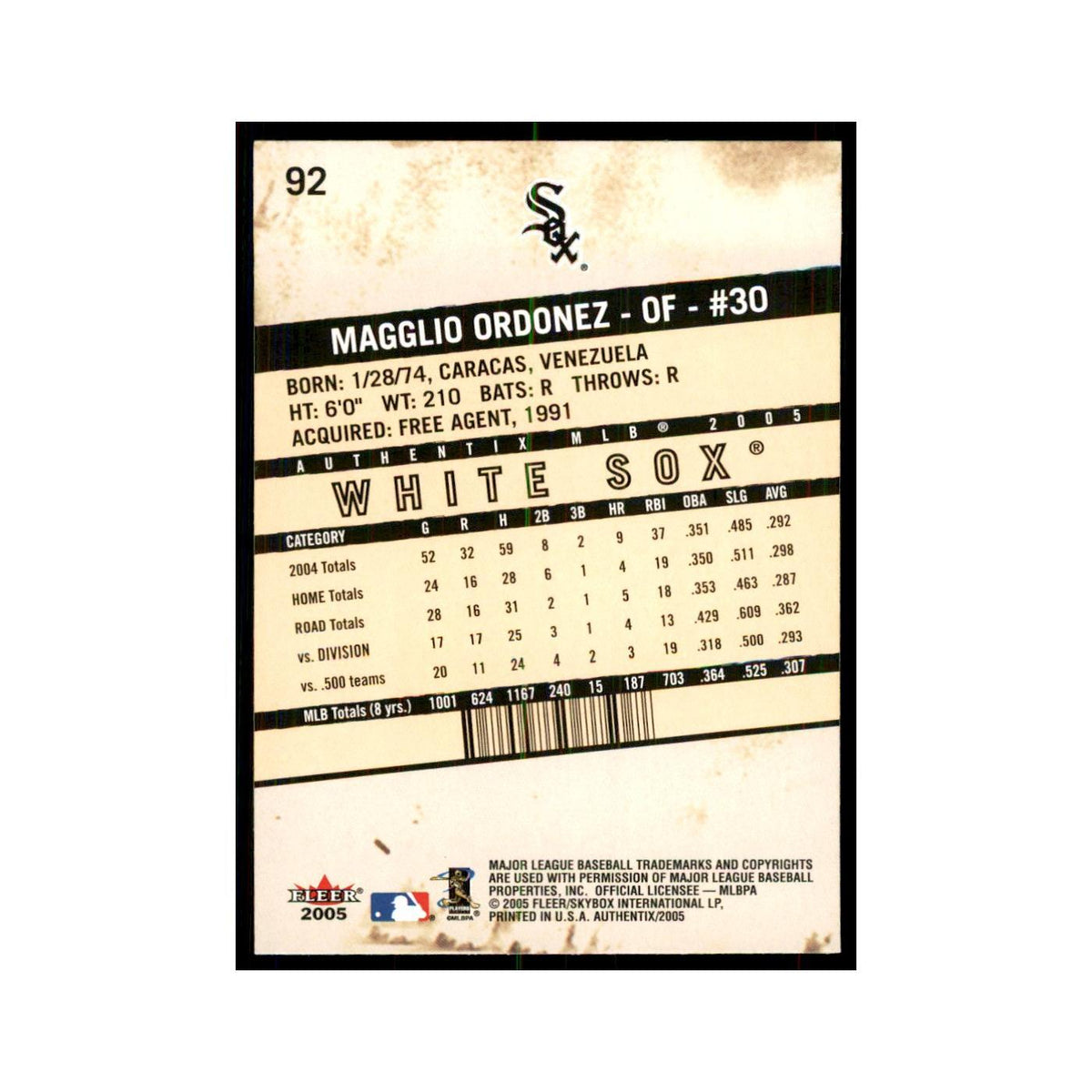2005 Fleer Authentix Magglio Ordonez White Sox #92