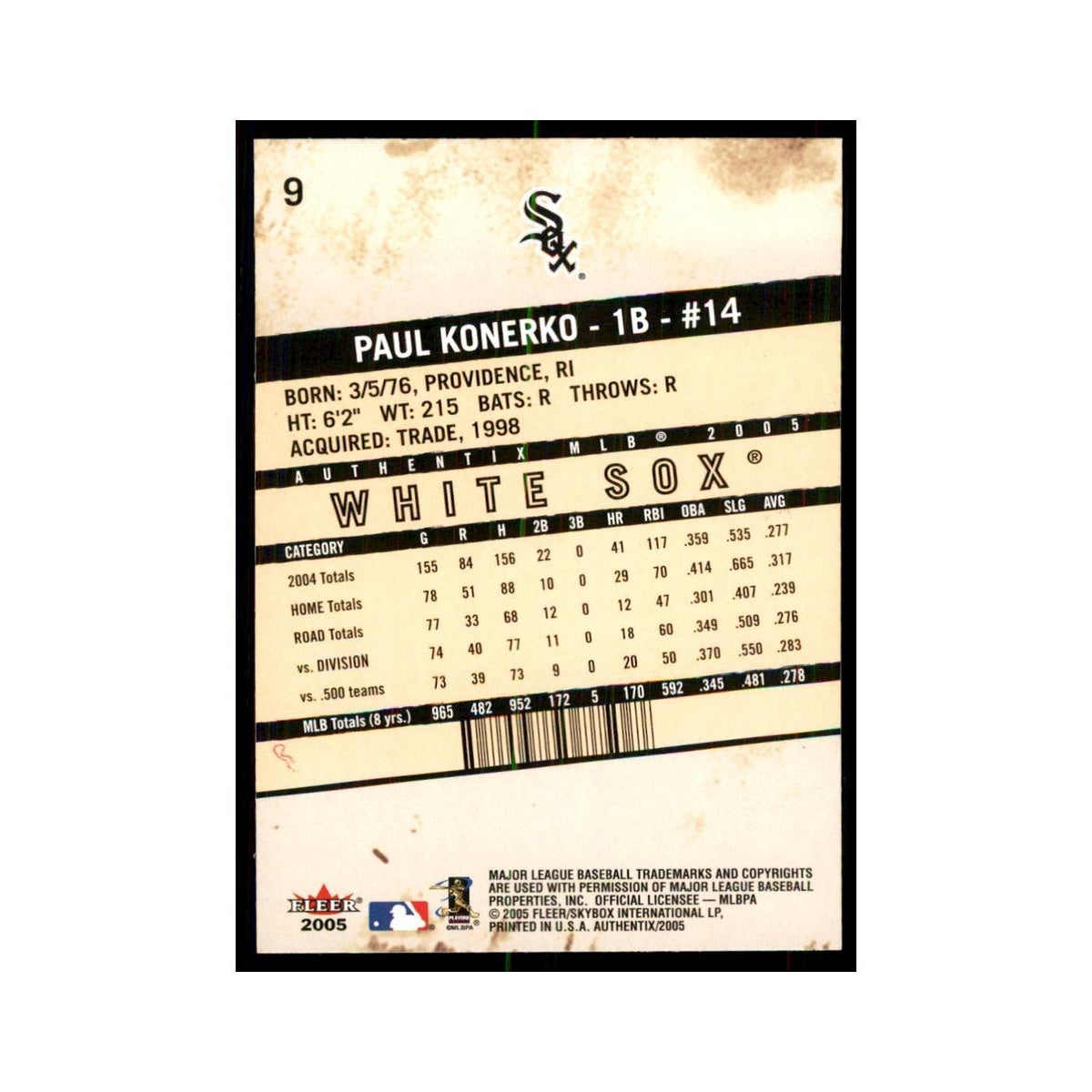 2005 Fleer Authentix Paul Konerko White Sox #9