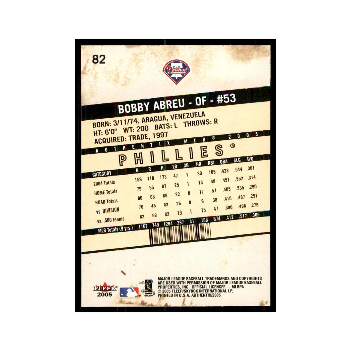 2005 Fleer Authentix Bobby Abreu Phillies #82