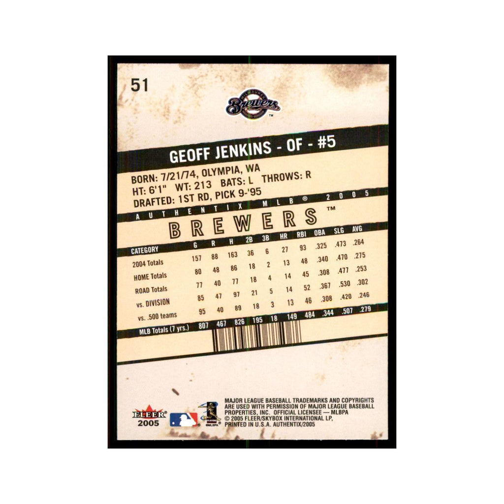 2005 Fleer Authentix Geoff Jenkins Brewers #51