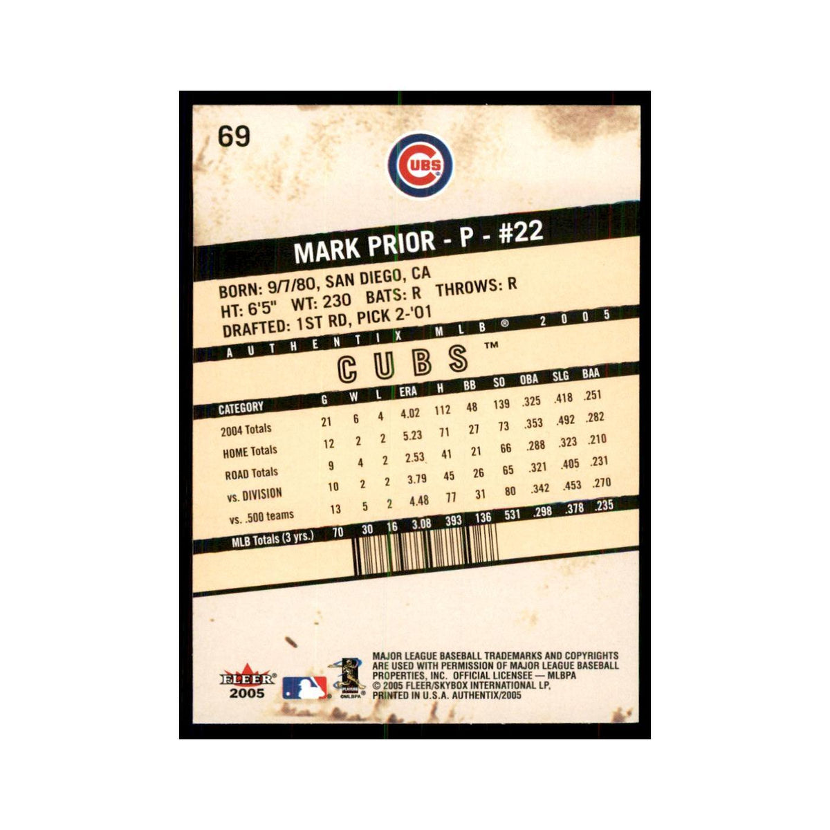 2005 Fleer Authentix Mark Prior Cubs #69