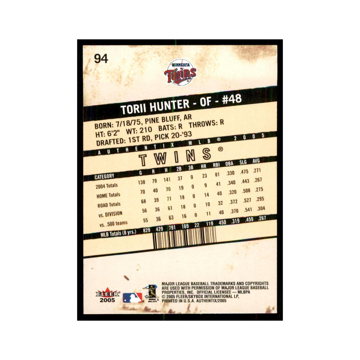 2005 Fleer Authentix Torii Hunter Twins #94