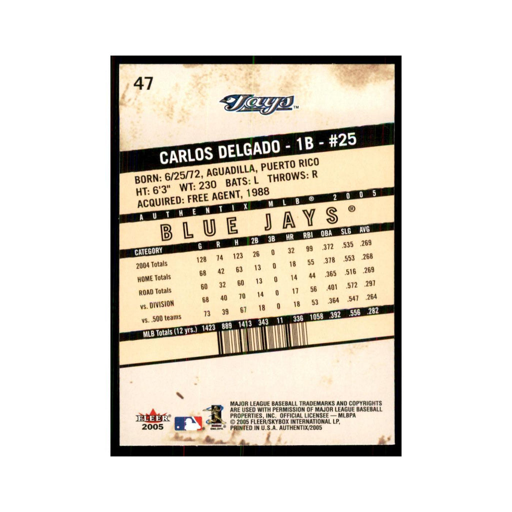 2005 Fleer Authentix Carlos Delgado Blue Jays #47