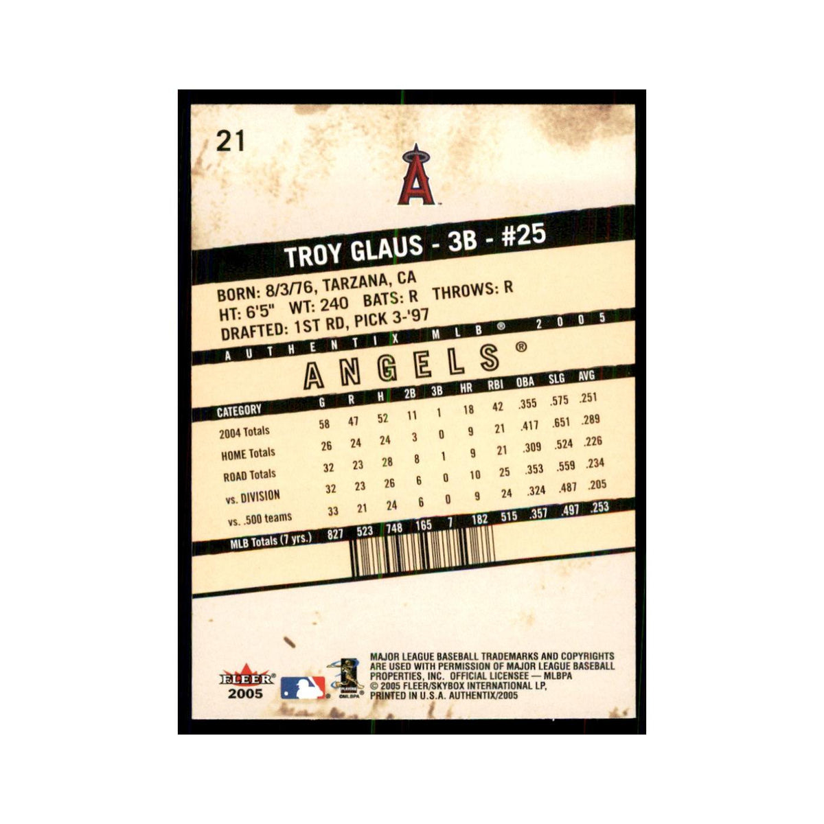 2005 Fleer Authentix Troy Glaus Angels #21