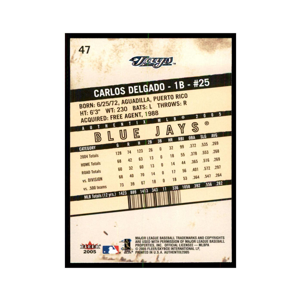 2005 Fleer Authentix Carlos Delgado Blue Jays #47