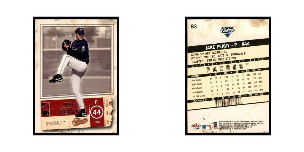 2005 Fleer Authentix Jake Peavy Padres #93