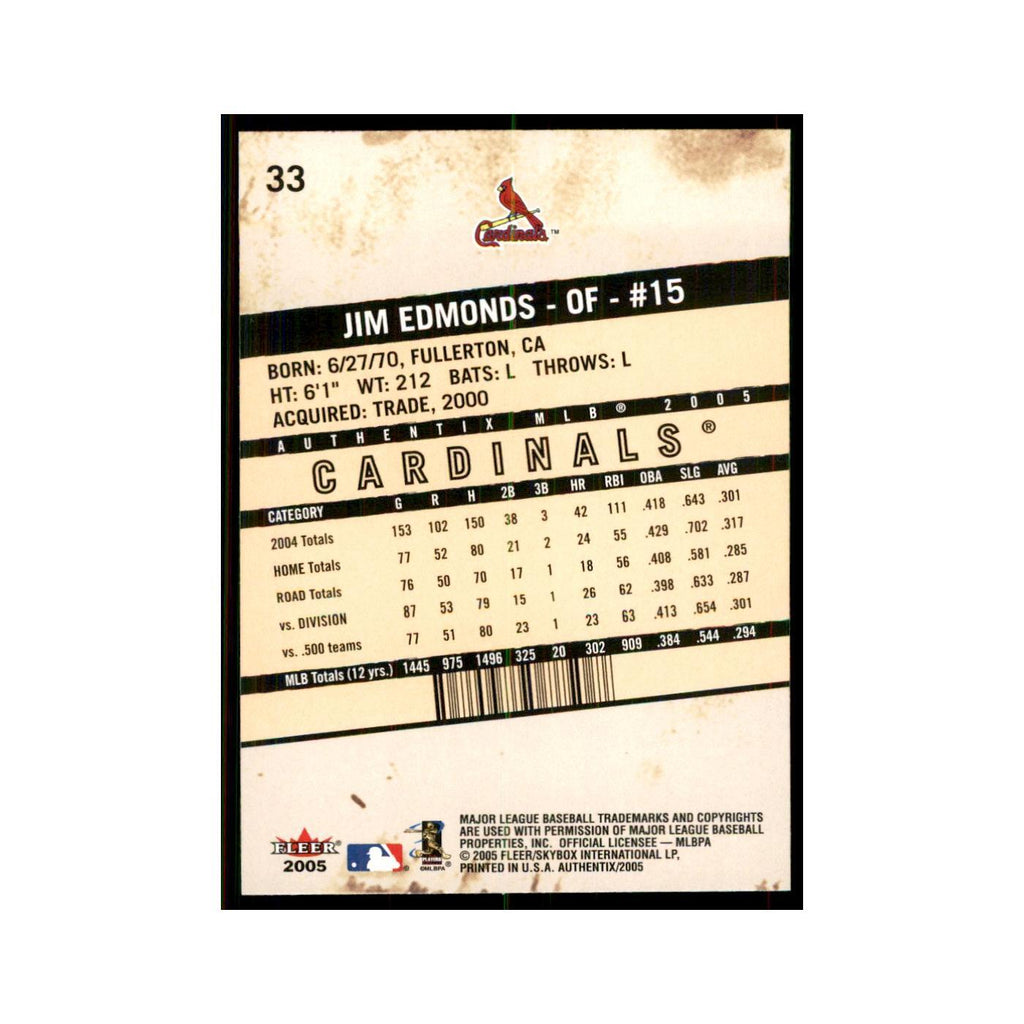 2005 Fleer Authentix Jim Edmonds Cardinals #33