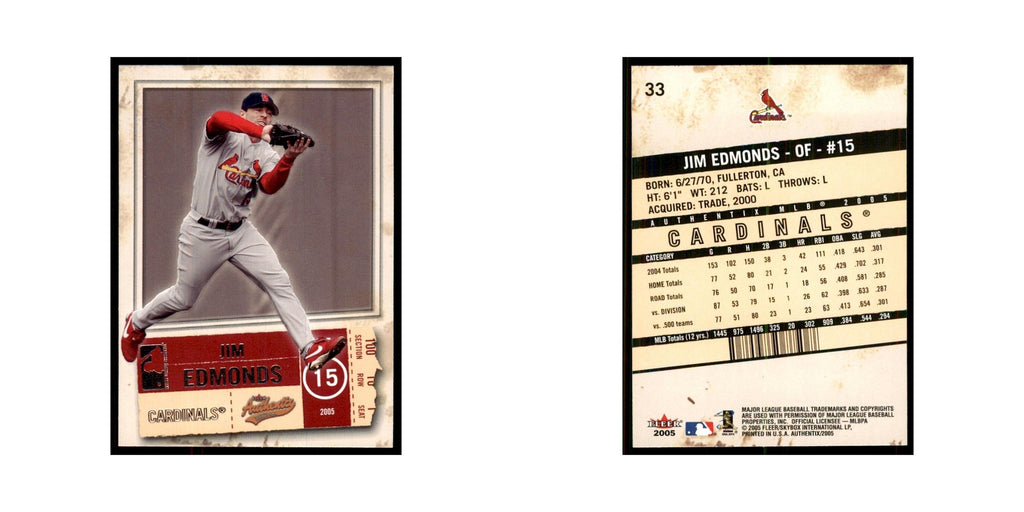 2005 Fleer Authentix Jim Edmonds Cardinals #33