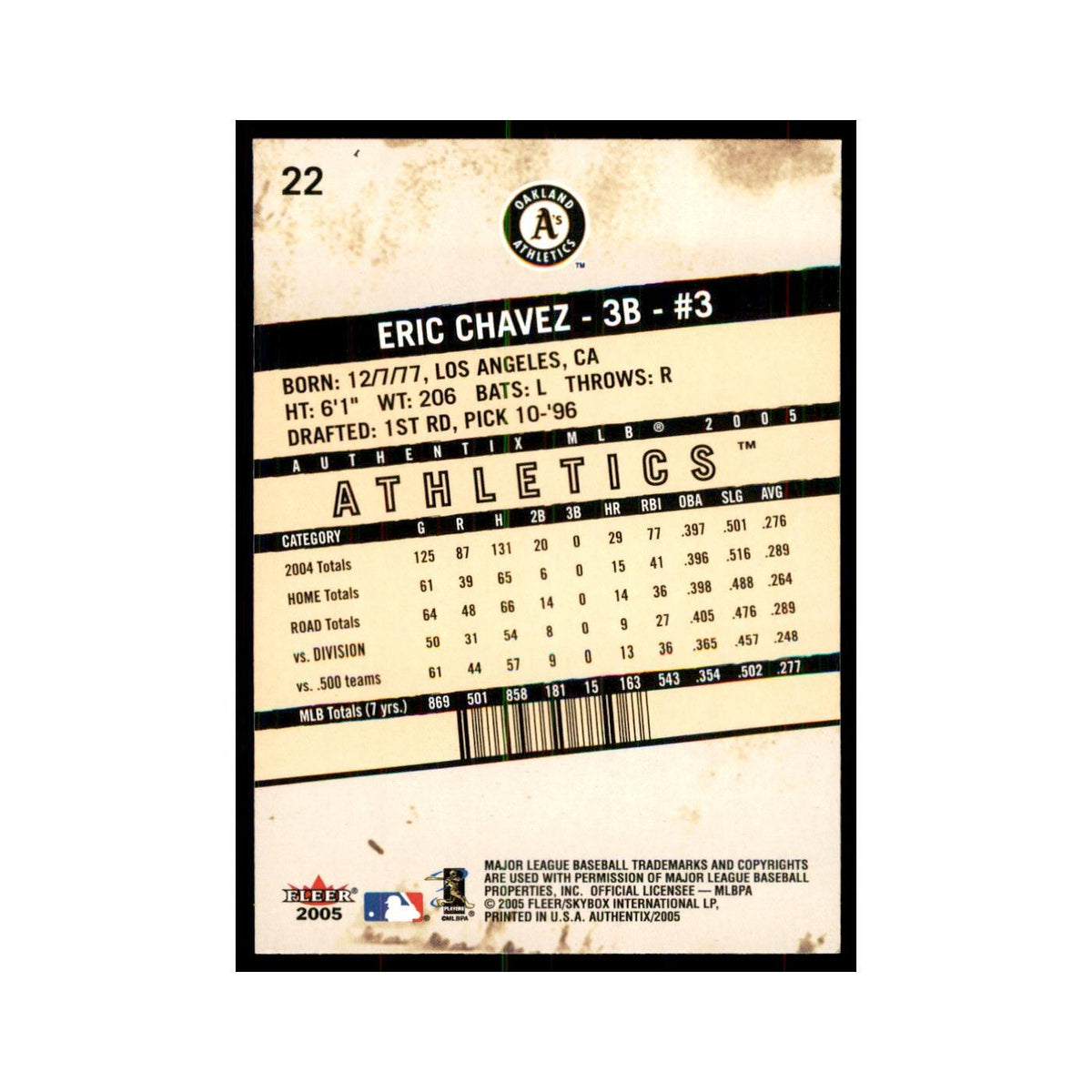 2005 Fleer Authentix Eric Chavez Athletics #22