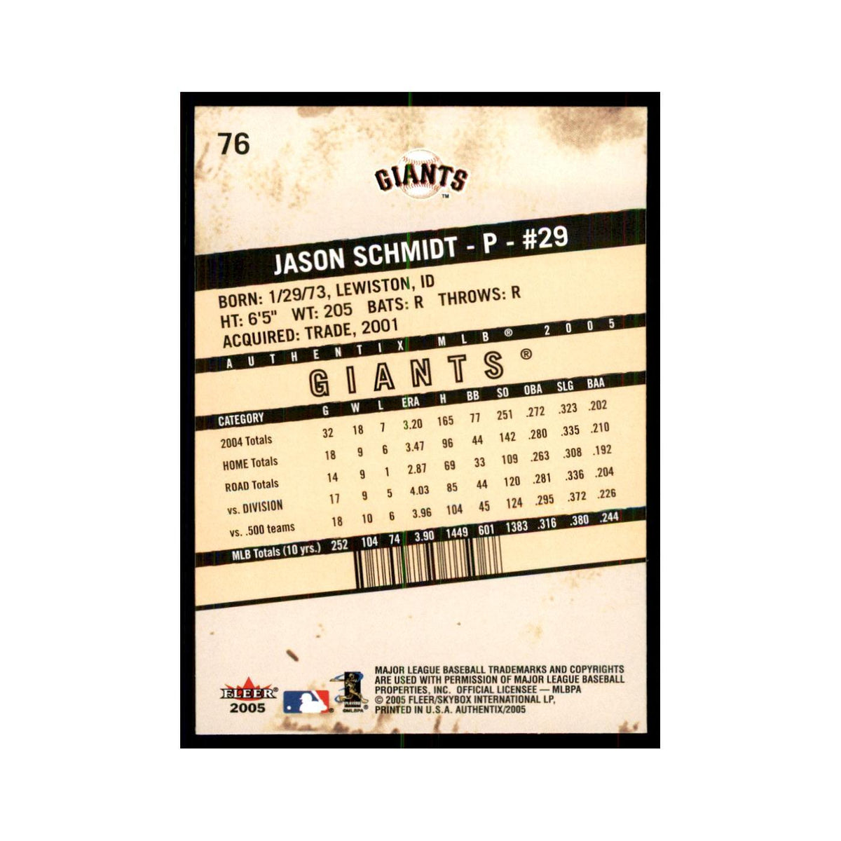 2005 Fleer Authentix Jason Schmidt Giants #76