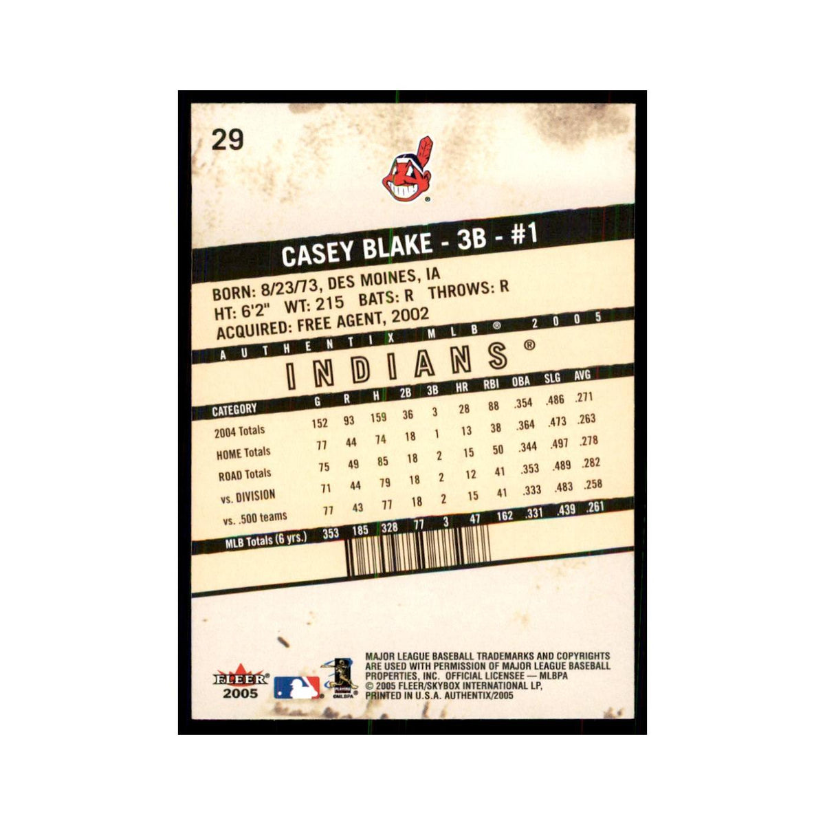 2005 Fleer Authentix Casey Blake Indians #29