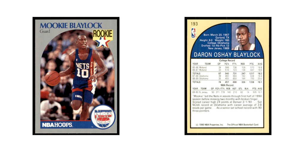 1990 NBA Hoops Mookie Blaylock RC Basketball Cards #193