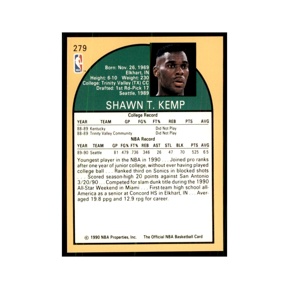 1990 NBA Hoops Shawn Kemp RC Basketball Cards #279