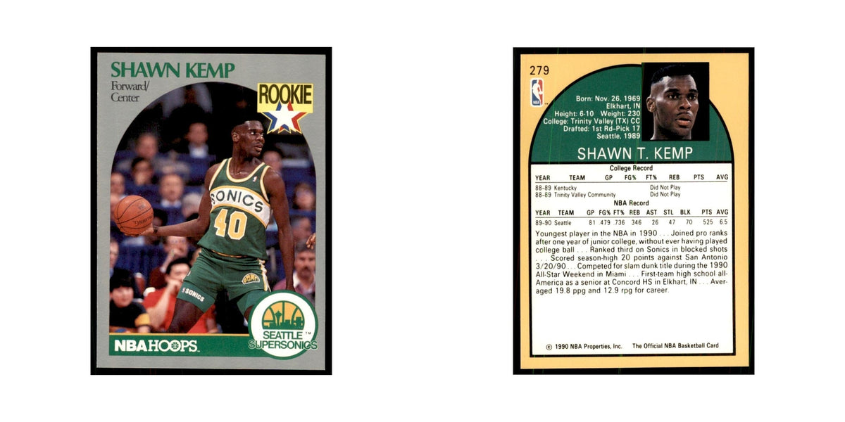 1990 NBA Hoops Shawn Kemp RC Basketball Cards #279