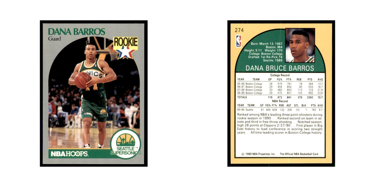 1990 NBA Hoops Dana Barros RC Basketball Cards #274