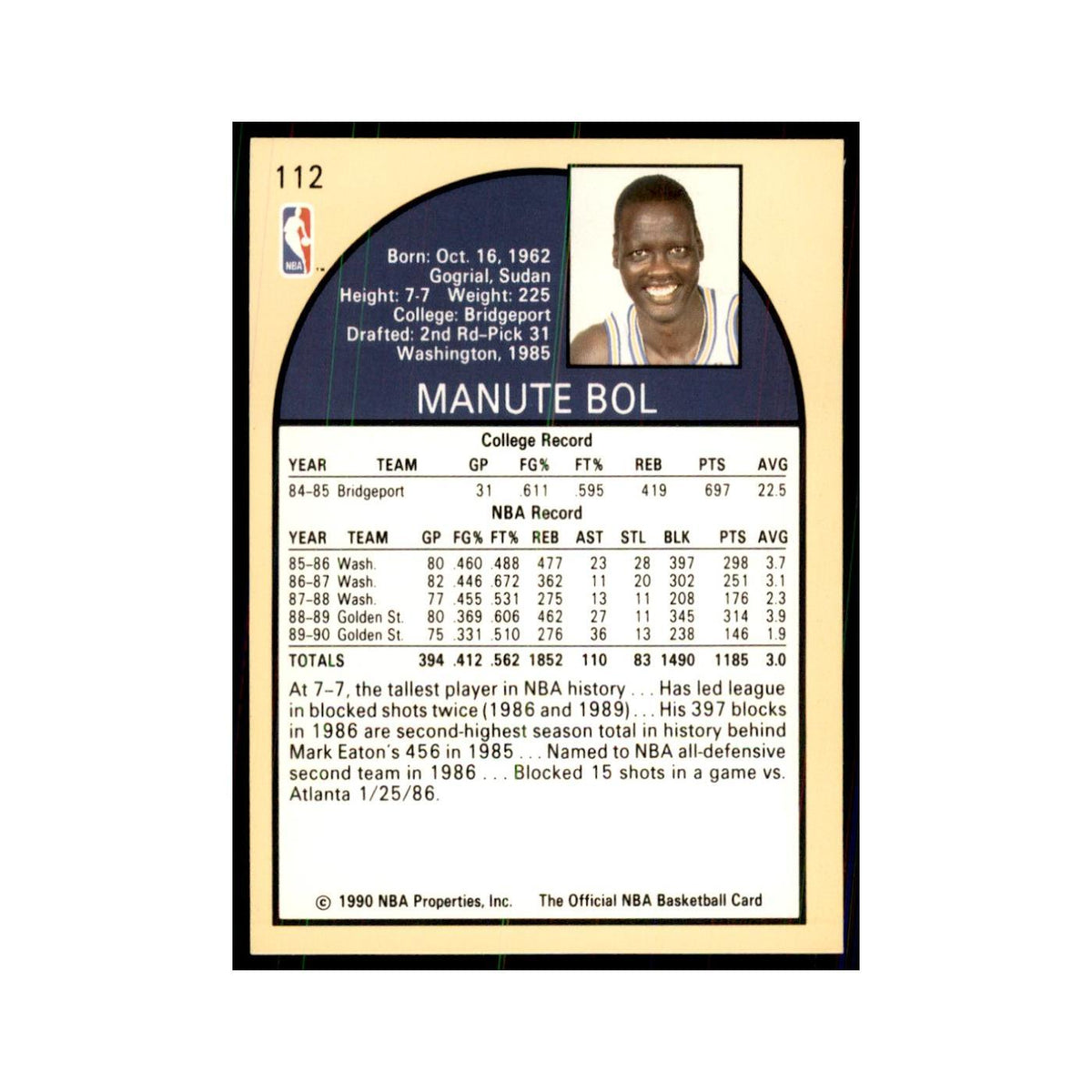 1990 NBA Hoops Manute Bol Basketball Cards #112