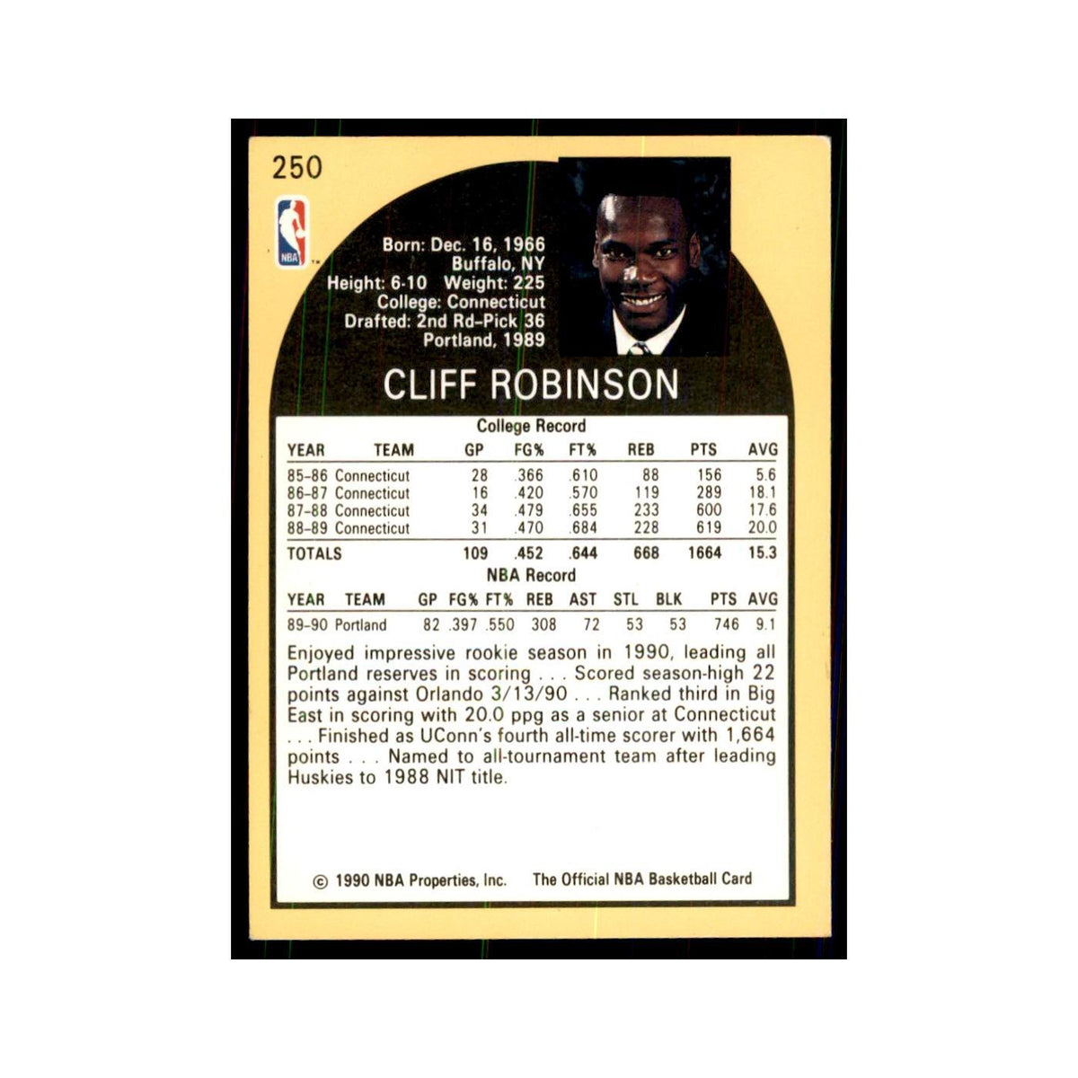 1990 NBA Hoops Cliff Robinson RC Basketball Cards #250