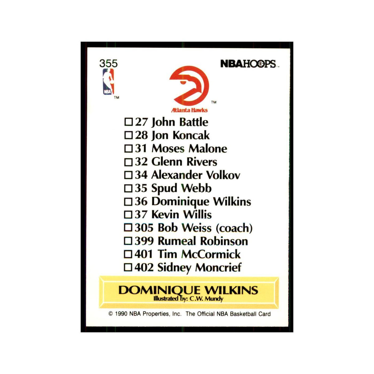 1990 NBA Hoops Dominique Wilkins Basketball Cards #355