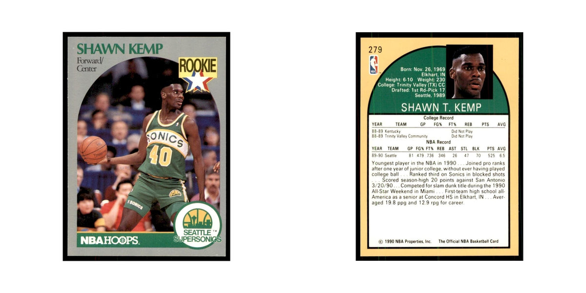 1990 NBA Hoops Shawn Kemp RC Basketball Cards #279