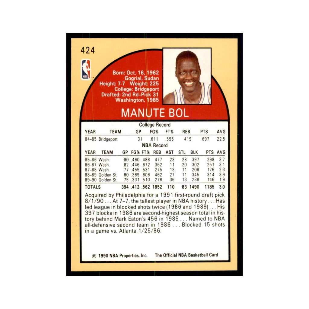 1990 NBA Hoops Manute Bol Basketball Cards #424