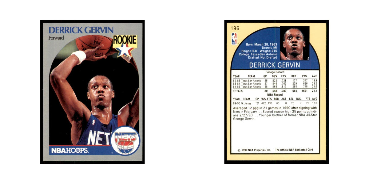 1990 NBA Hoops Derrick Gervin RC Basketball Cards #196