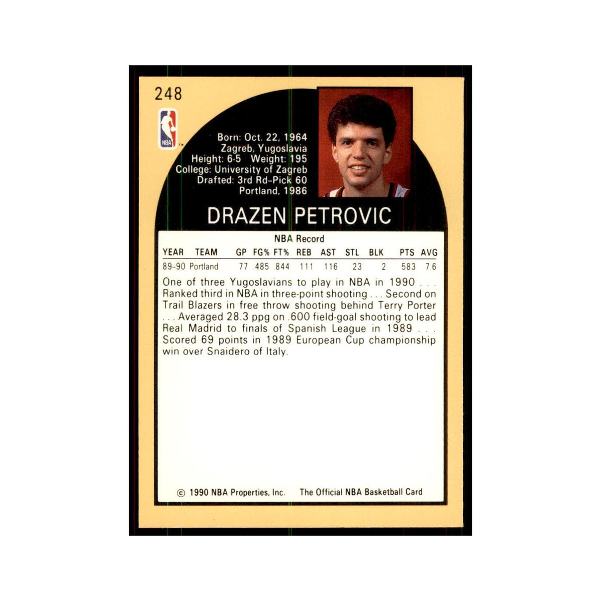 1990 NBA Hoops Drazen Petrovic RC Basketball Cards #248