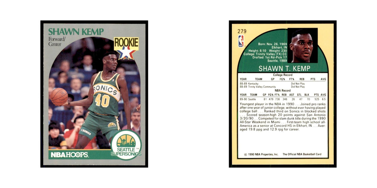 1990 NBA Hoops Shawn Kemp RC Basketball Cards #279