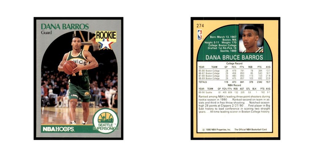 1990 NBA Hoops Dana Barros RC Basketball Cards #274