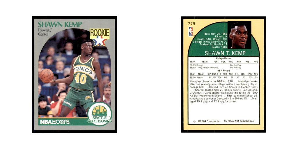 1990 NBA Hoops Shawn Kemp RC Basketball Cards #279