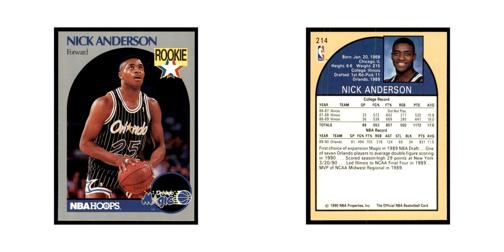 1990 NBA Hoops Nick Anderson RC Basketball Cards #214