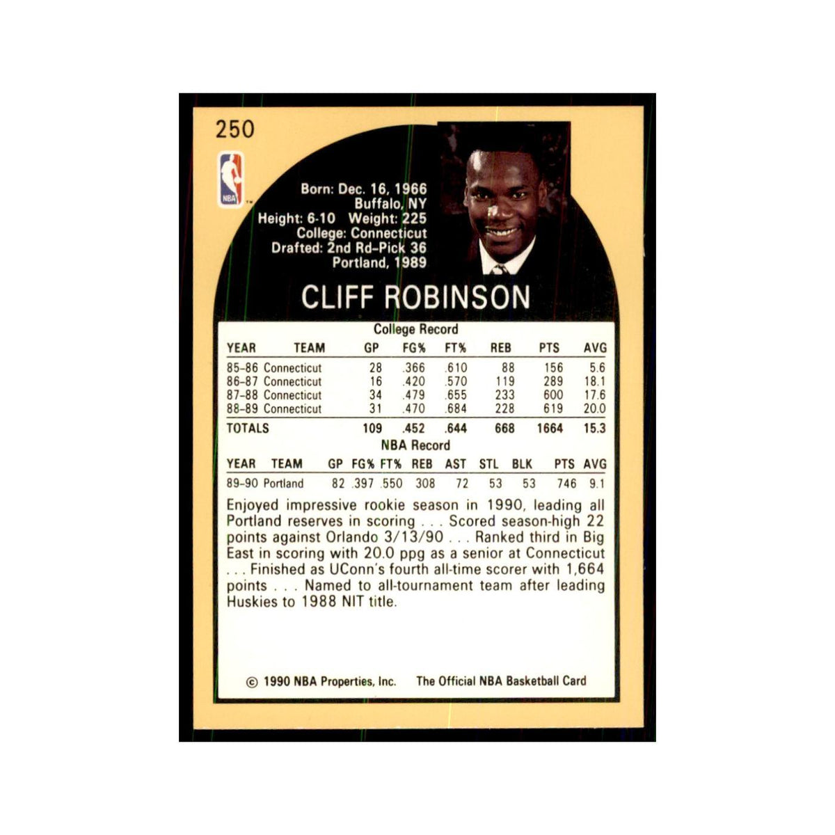 1990 NBA Hoops Cliff Robinson RC Basketball Cards #250