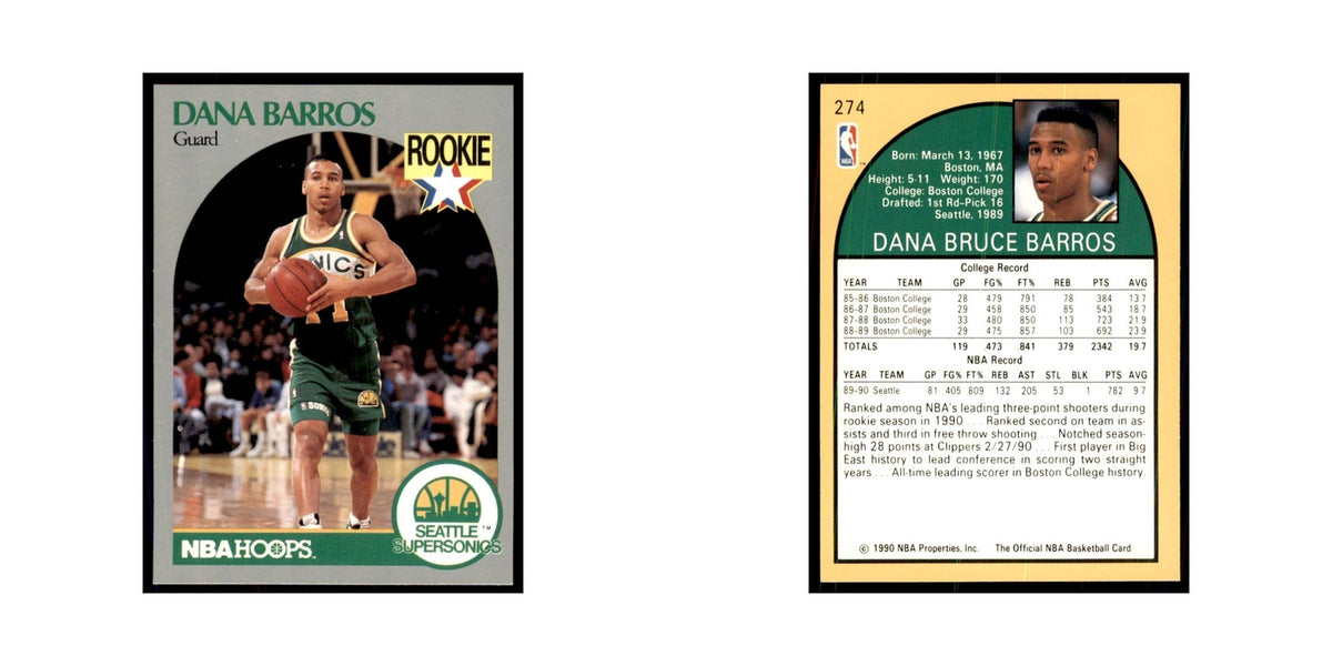 1990 NBA Hoops Dana Barros RC Basketball Cards #274