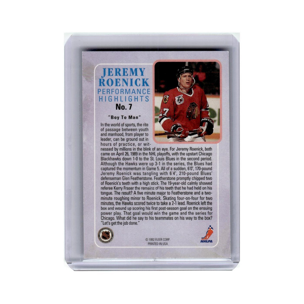 Jeremy Roenick 1992 Ultra Performance Highlights #7 Chicago Blackhawks NM