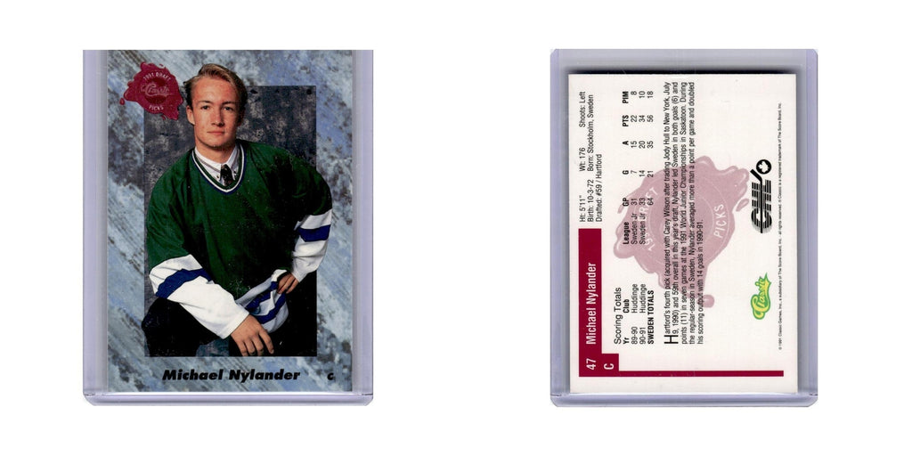 Michael Nylander 1991 Classic Draft Picks #47 Hartford Whalers Hockey Card NM