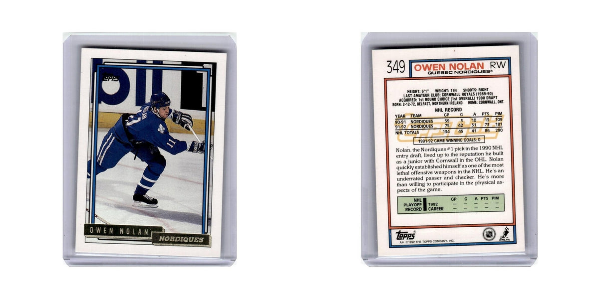 Owen Nolan 1992 Topps Gold #349 Quebec Nordiques Hockey Card NM