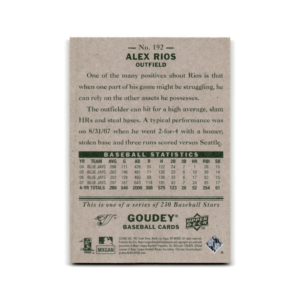 2008 Upper Deck Goudey Alex Rios Blue Jays #192