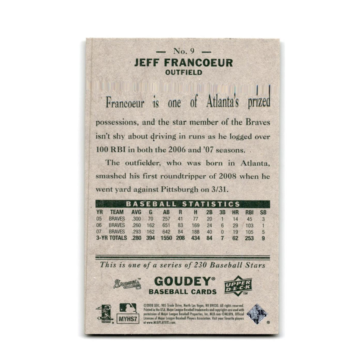 2008 Upper Deck Goudey Jeff Francoeur Braves #9