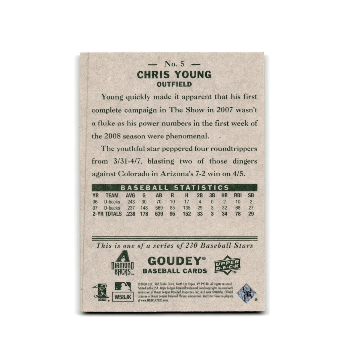2008 Upper Deck Goudey Chris B. Young Diamondbacks #5