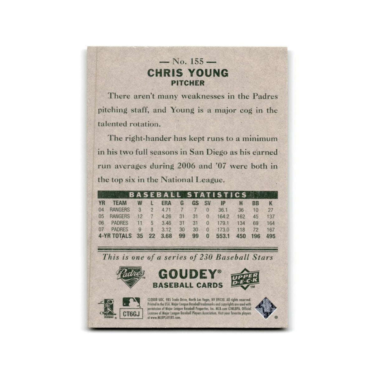 2008 Upper Deck Goudey Chris Young Padres #155