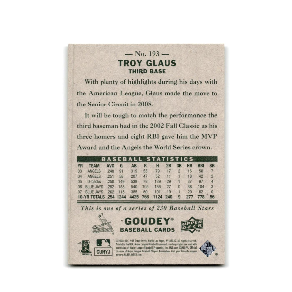 2008 Upper Deck Goudey Troy Glaus Cardinals #193