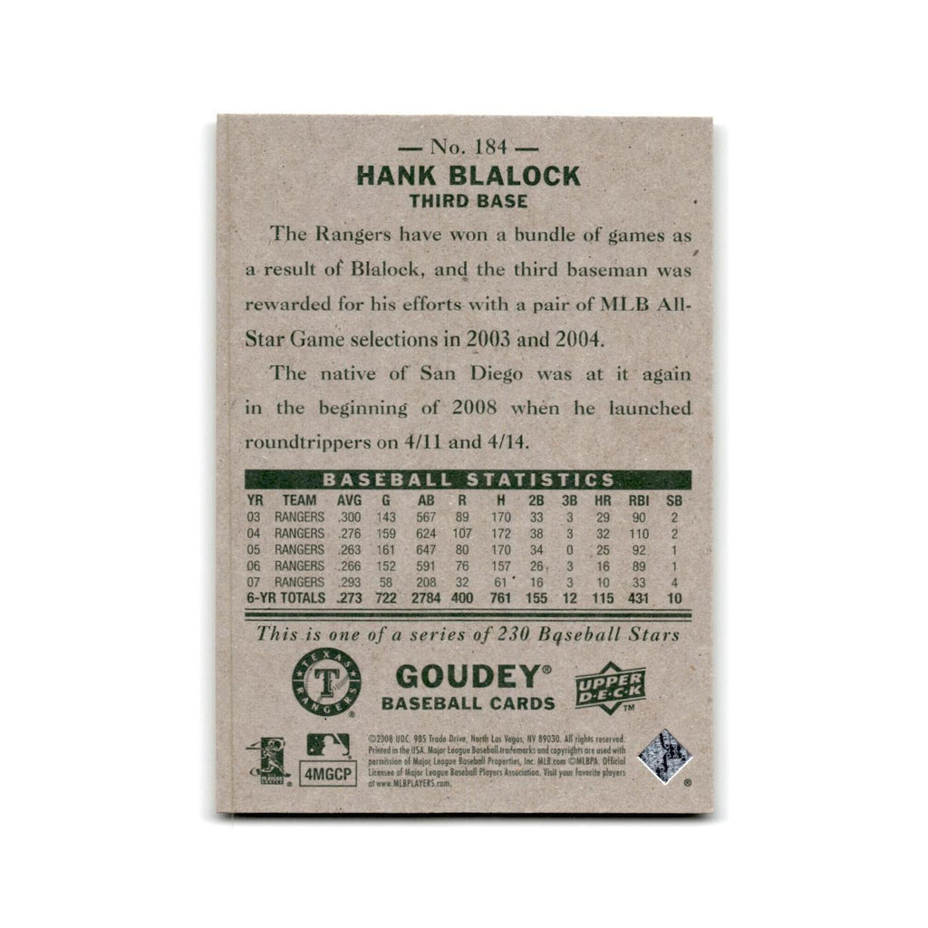 2008 Upper Deck Goudey Hank Blalock Rangers #184
