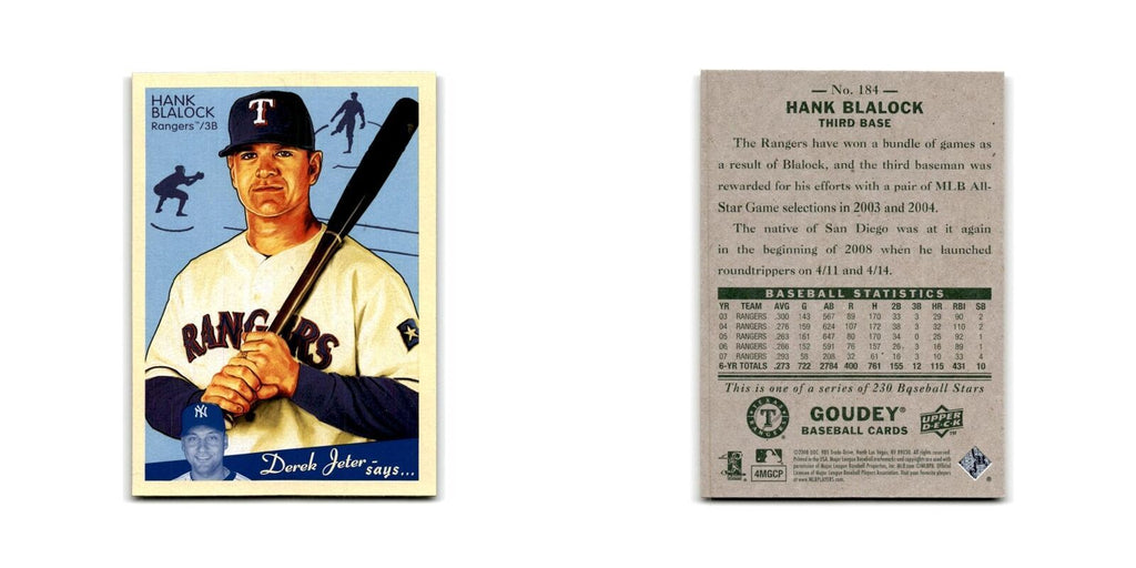 2008 Upper Deck Goudey Hank Blalock Rangers #184