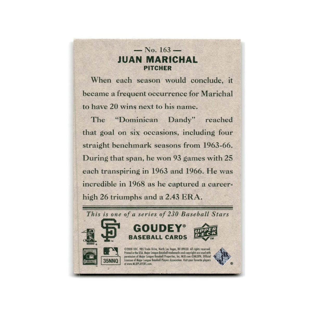 2008 Upper Deck Goudey Juan Marichal Giants #163