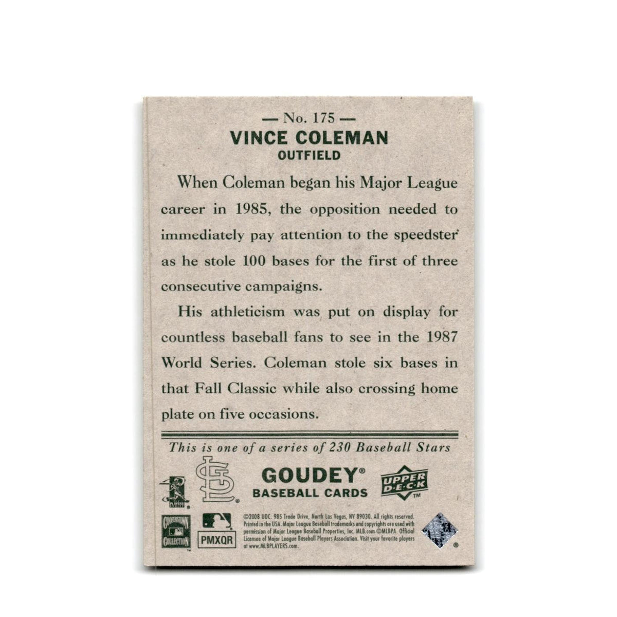 2008 Upper Deck Goudey Vince Coleman Cardinals #175