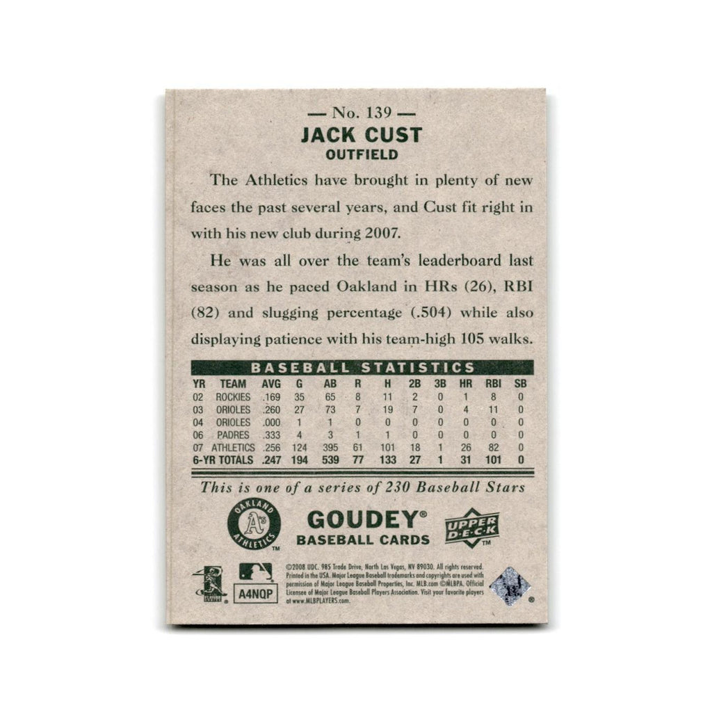 2008 Upper Deck Goudey Jack Cust Athletics #139