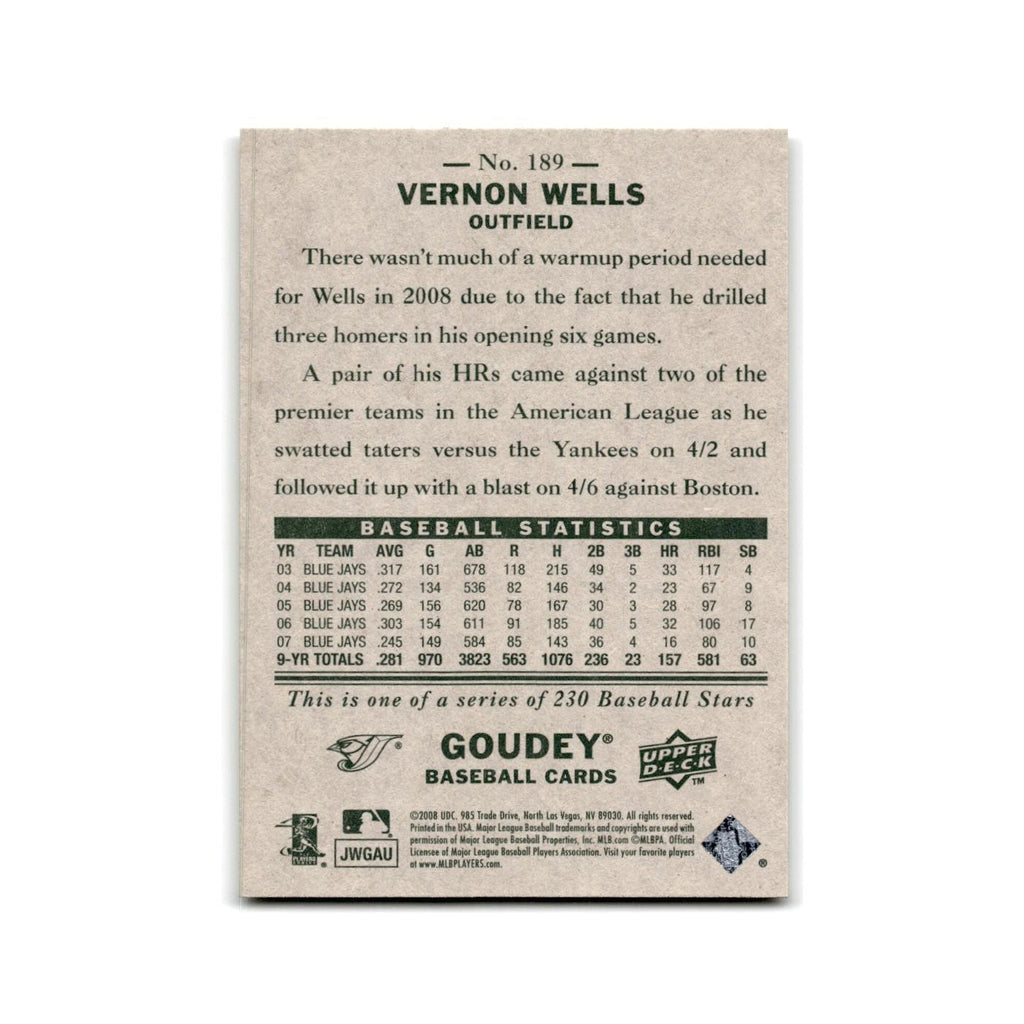2008 Upper Deck Goudey Vernon Wells Blue Jays #189