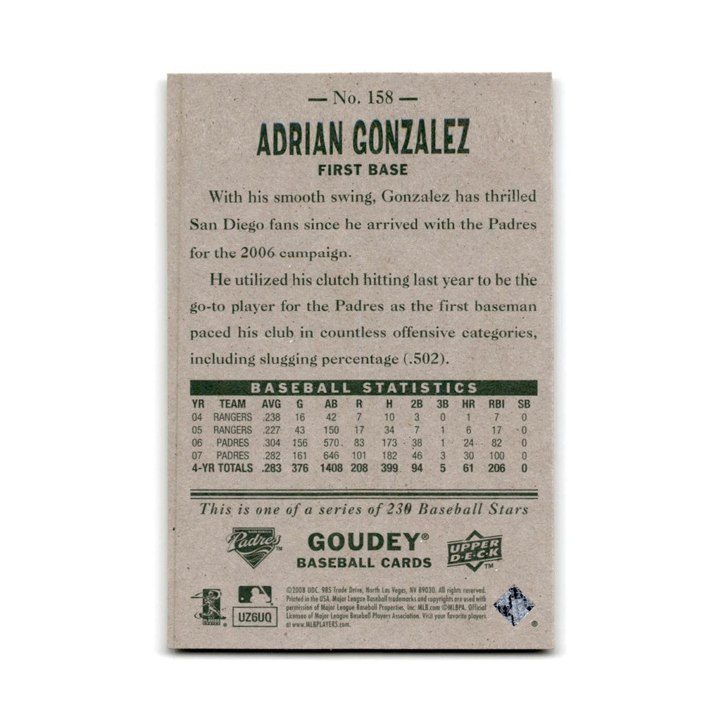 2008 Upper Deck Goudey Adrian Gonzalez Padres #158