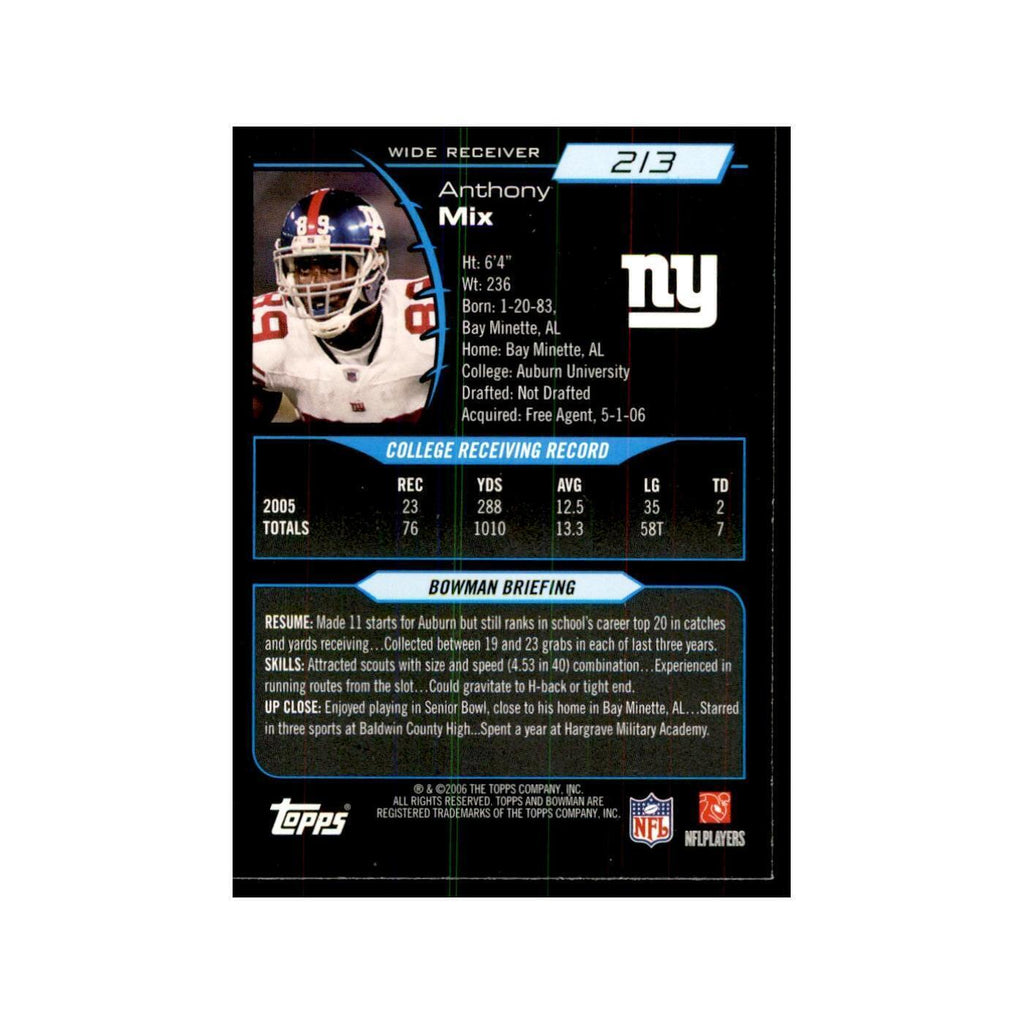 2006 Bowman Anthony Mix Football Cards #213