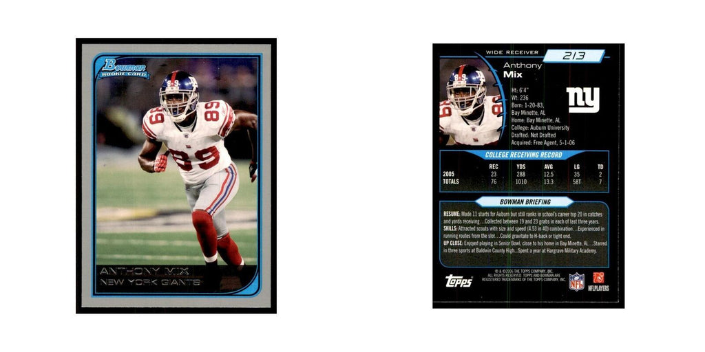 2006 Bowman Anthony Mix Football Cards #213
